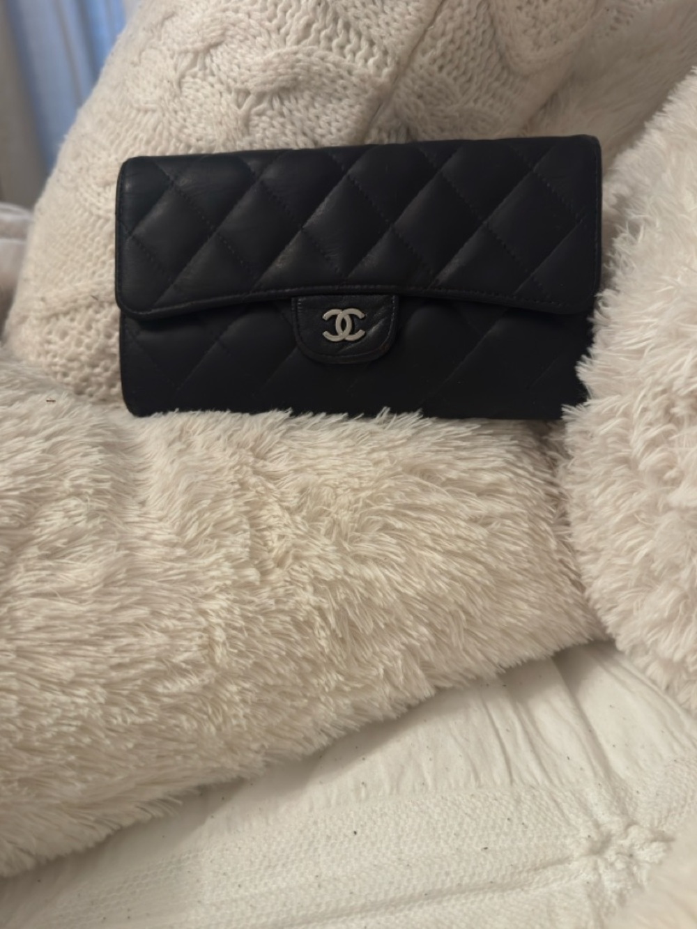 Authentic CHANEL Black Quilted Leather Wallet with CC Logo